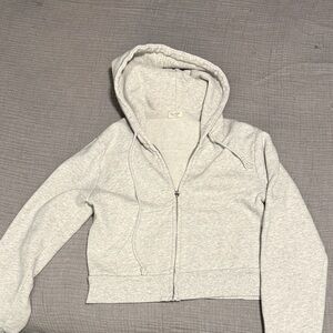 John Galt Gray Zip-Up Cropped Hoodie